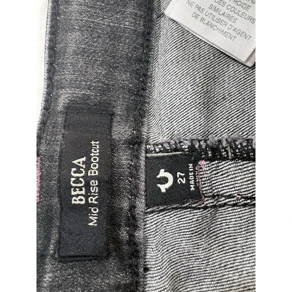 True Religion Becca Women Pink Big T Stitch Bootcut Jeans Washed Black Size 27